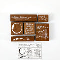 6 Pcs Vintage Coffee Stain Script Wooden Stamp Set