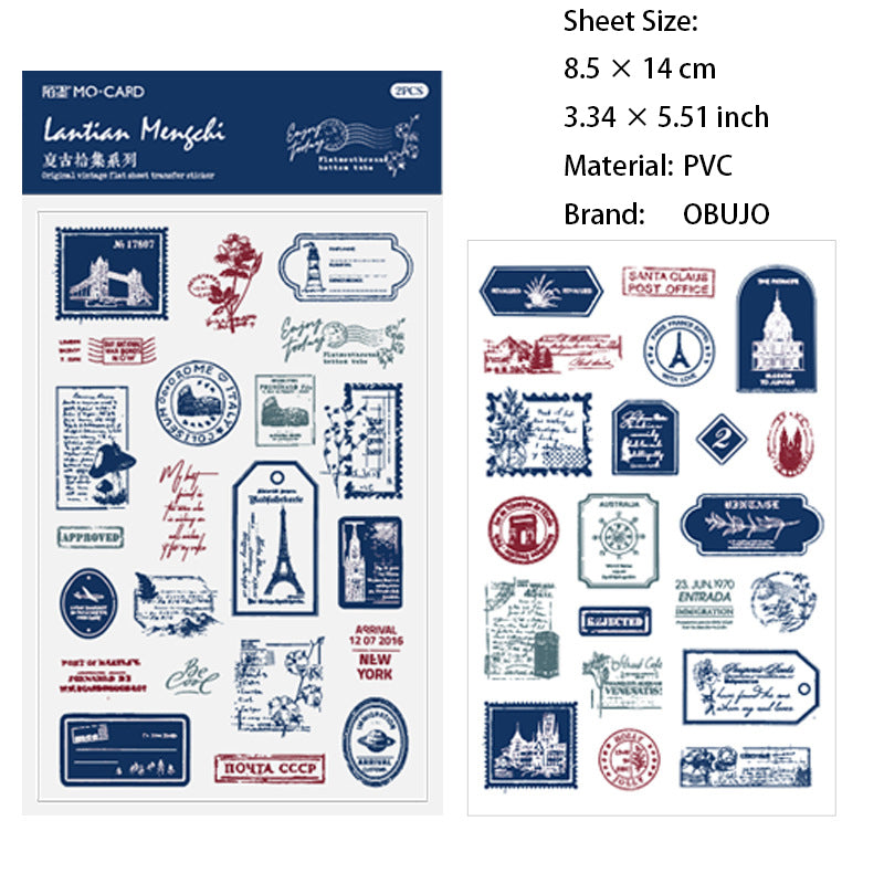 2 Sheets Botanical Post Stamp Transfer Stickers FGSJ