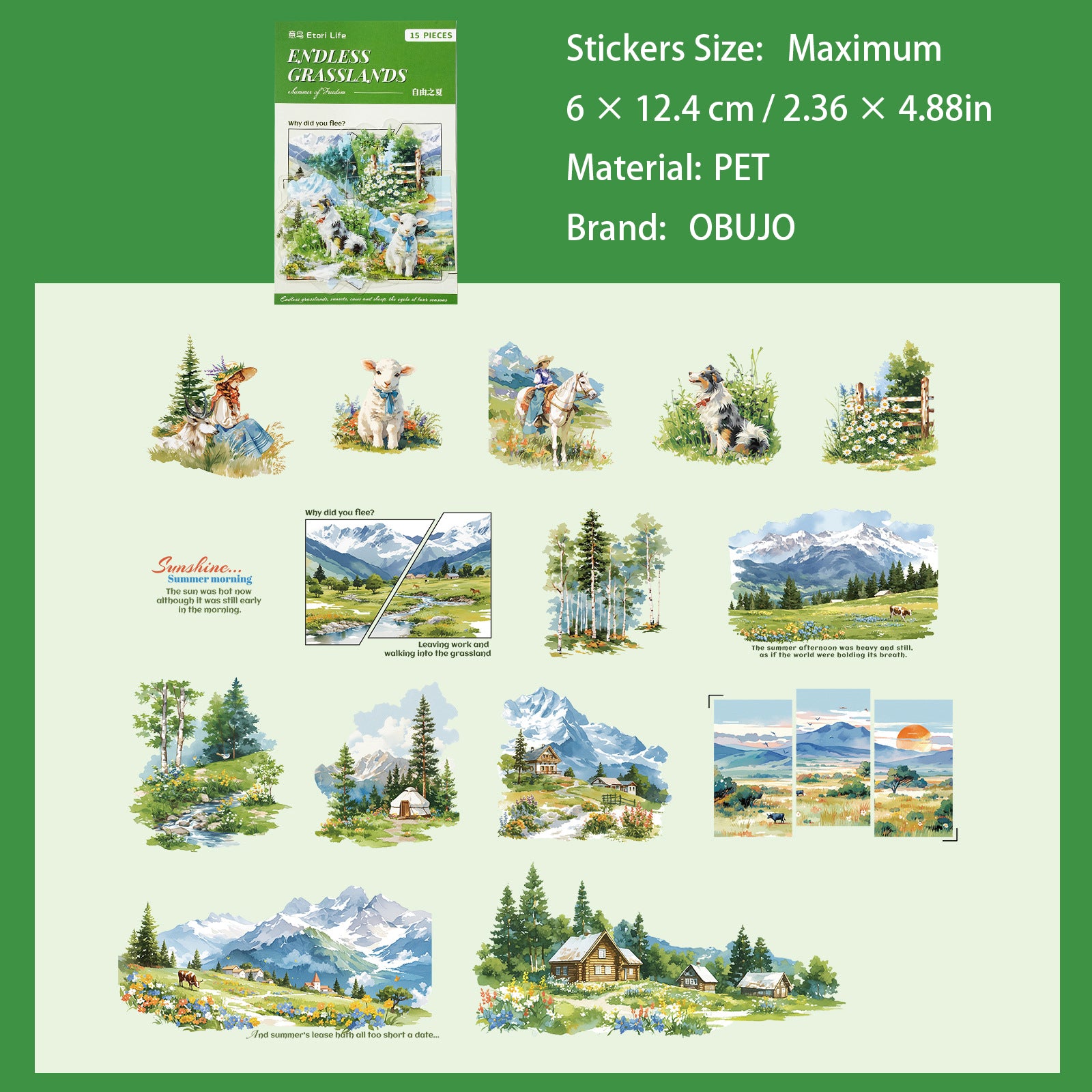 15 Pcs Natural Senery PET Stickers WJCY