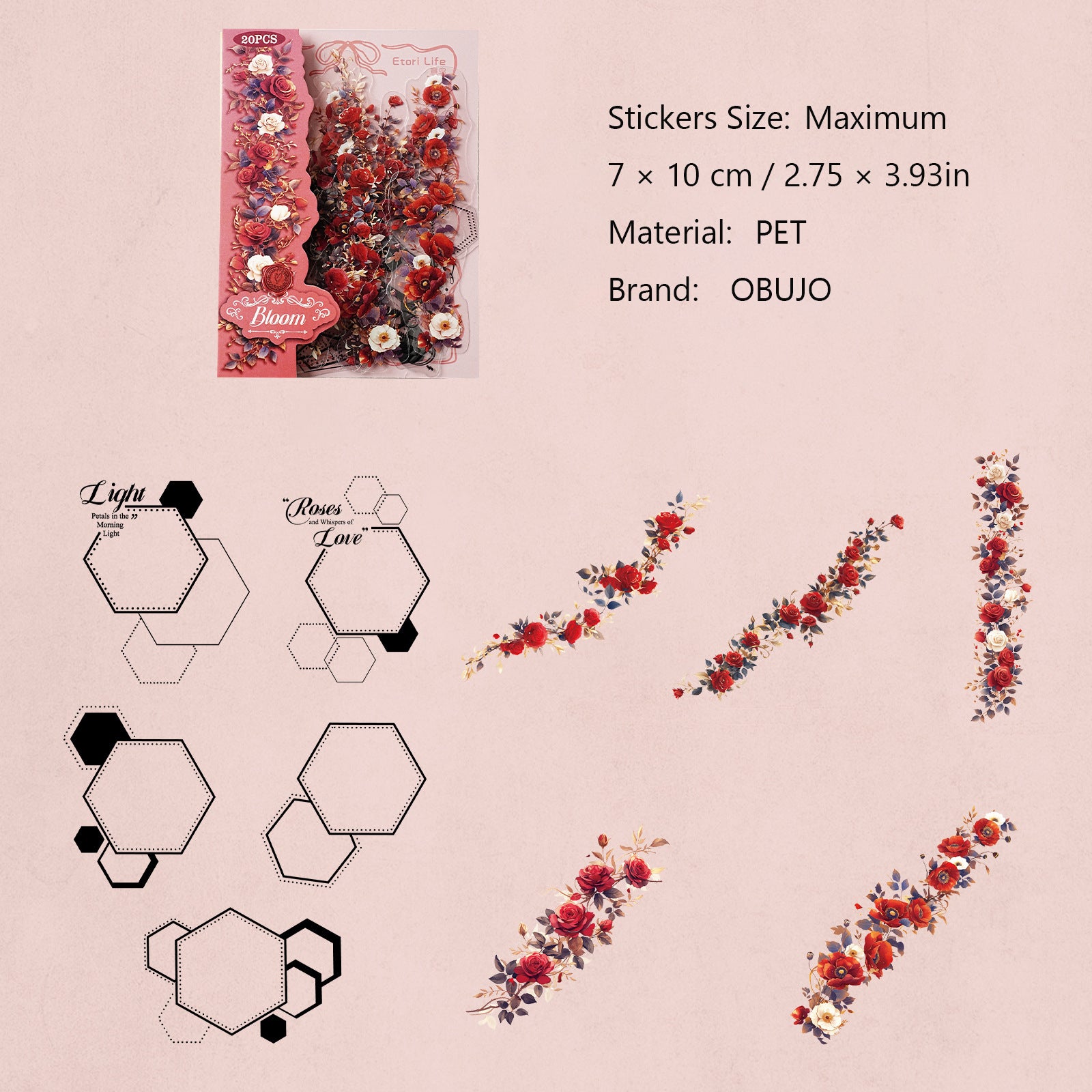 20 Pcs Geometry and Flower PET Stickers HYRC