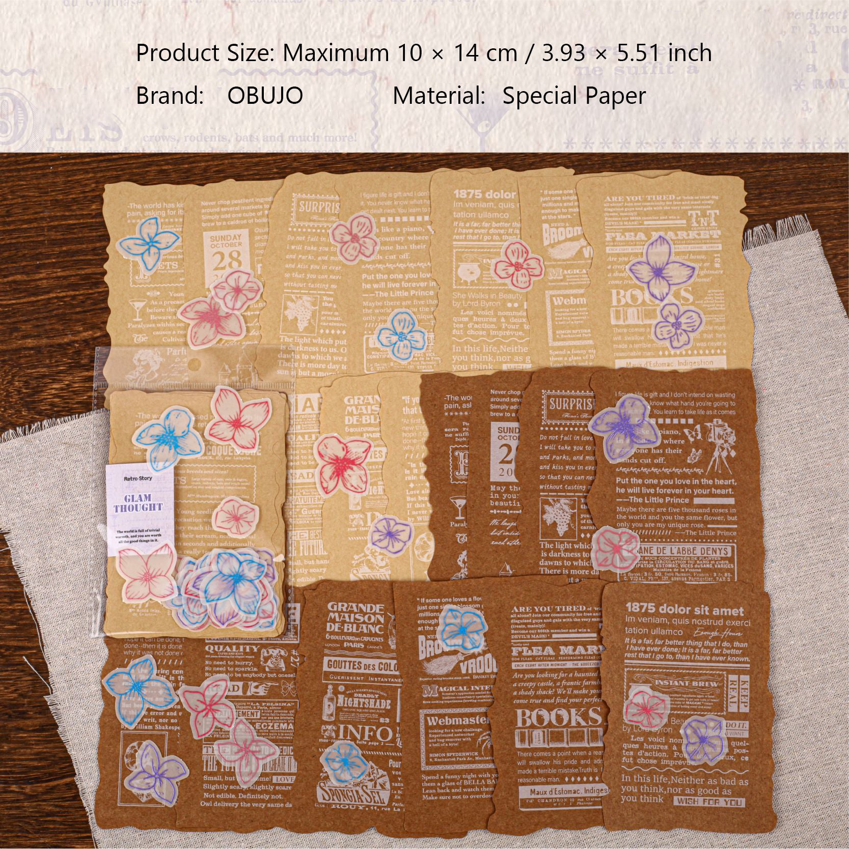 44 Pcs Vintage Journal Paper and Stickers HXXL