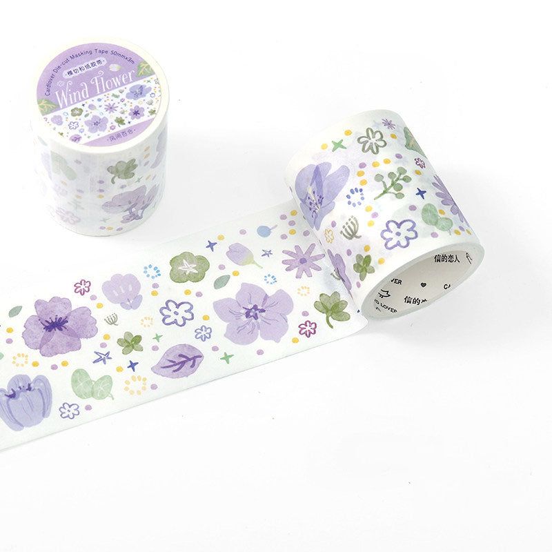 Pastel Watercolor Floral Die-Cut Washi Tape - Purple Flower