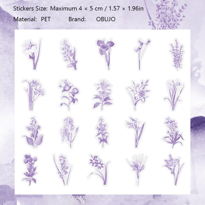 40 Pcs Watercolor Flower PET Stickers HZSS