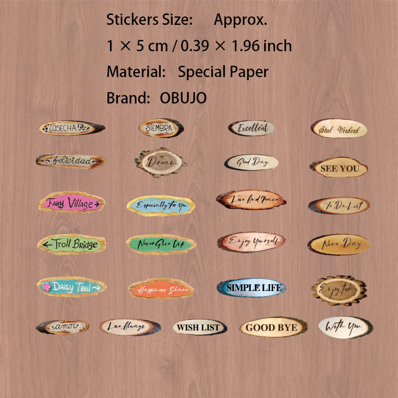 50 Pcs Wooden Themed Words Stickers ZJMY