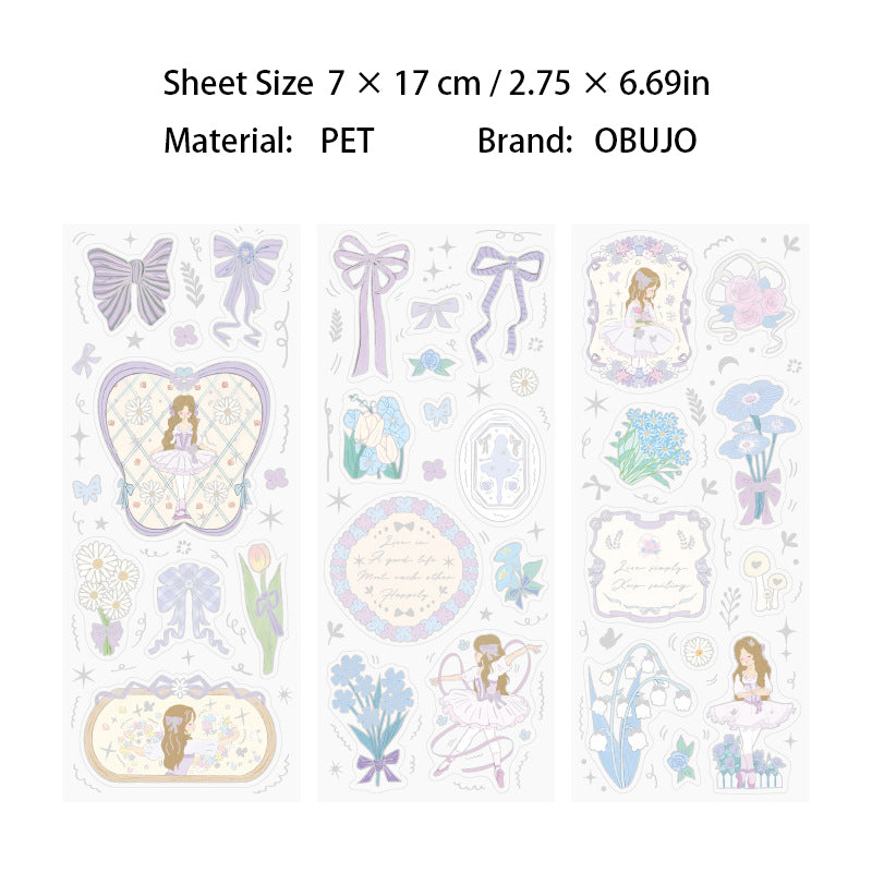 3 Sheets Cute Dancing Girl PET Stickers MZYWQ