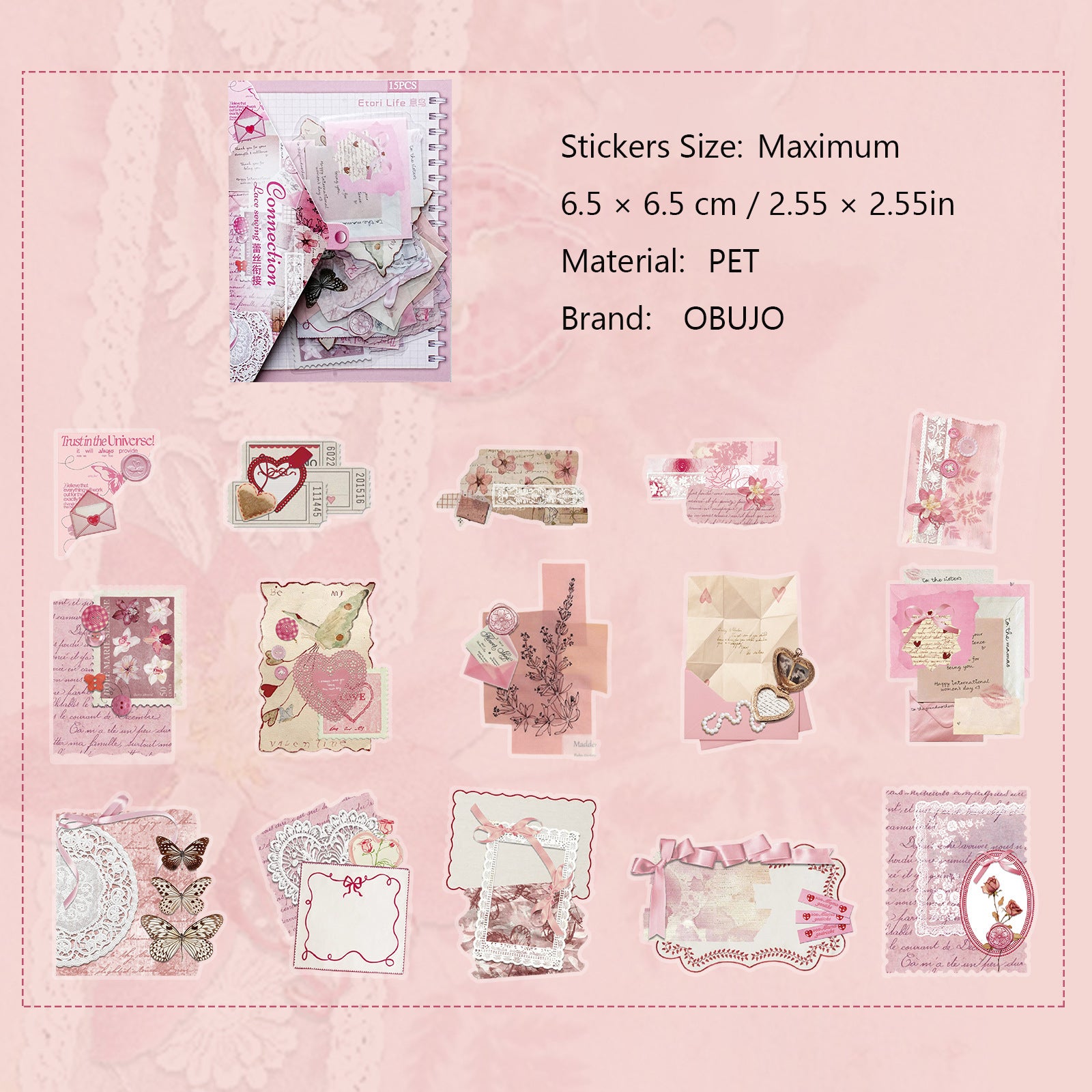 15 Pcs Vintage Collage PET Stickers SYHZ