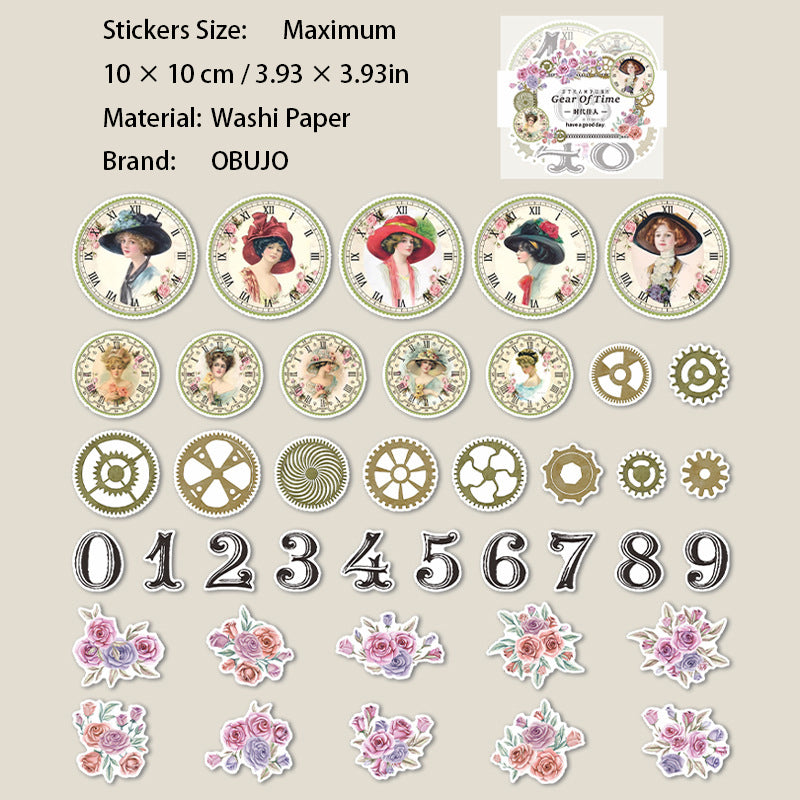 40 Pcs Punk Clock Face Washi Stickers BSZL