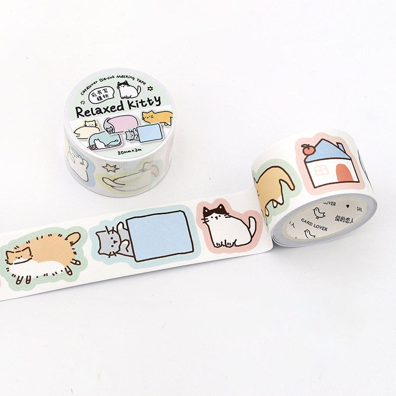 Kawaii Cozy Pets Writable Die-Cut Memo Tape - Relaxed Kitty