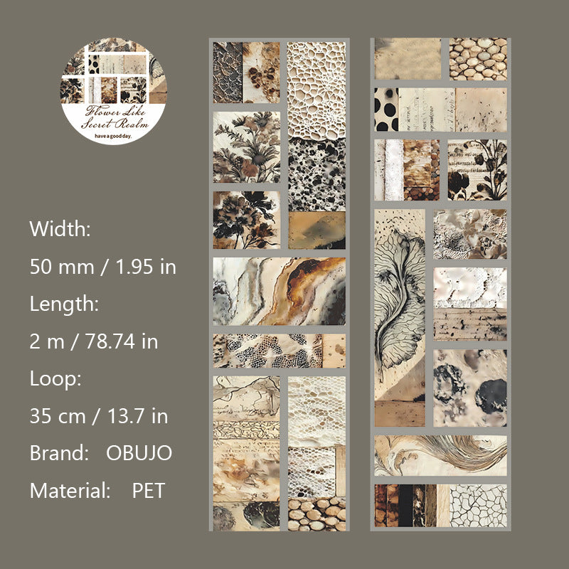 1 Roll Vintage Watercolor Botanical PET Stickers Tape HYMJ