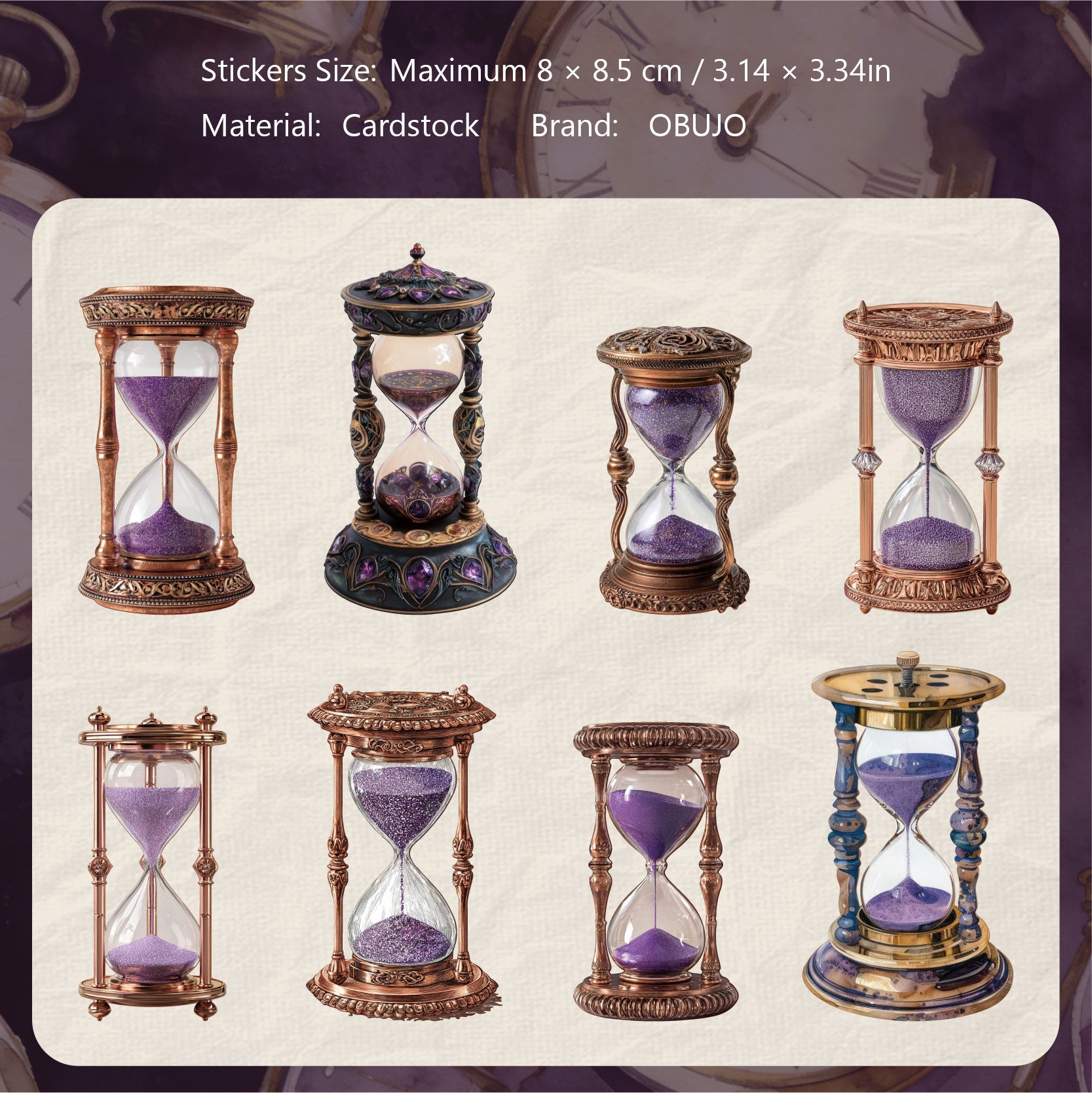 8 Pcs Vintage Hourglass Cardstock Sstickers LSXL