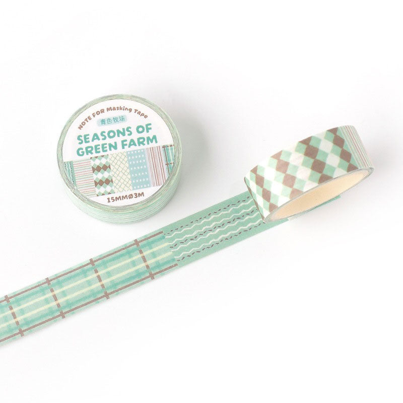 Retro Palette Geometric Grid Washi Tape - Green Farm