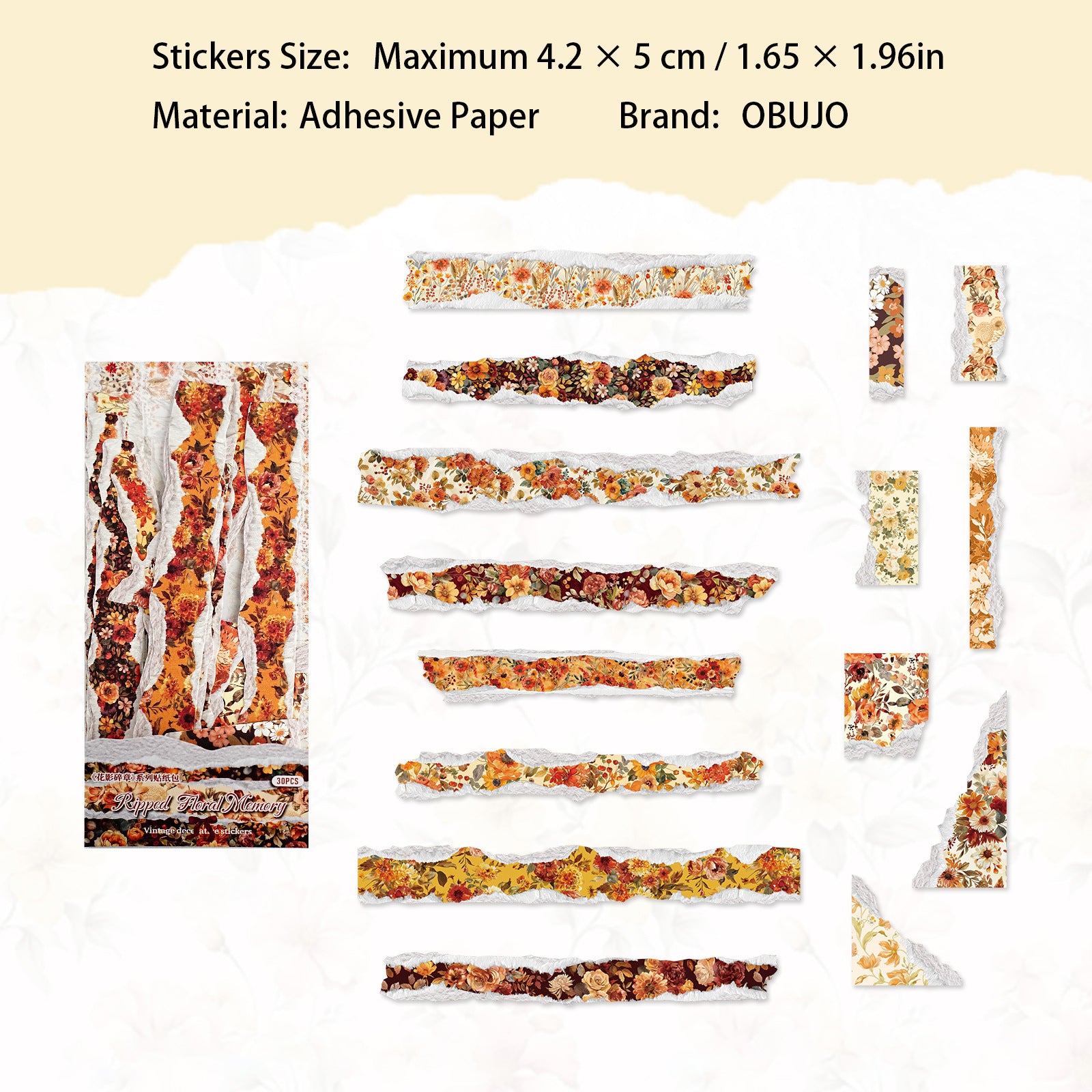 30 Pcs Vintage Floral PET Stickers HYSZ