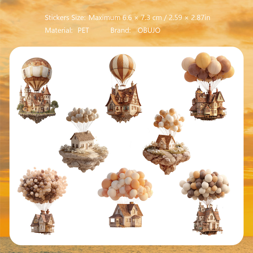 16 Pcs Hot Air Balloon PET Stickers FWXL