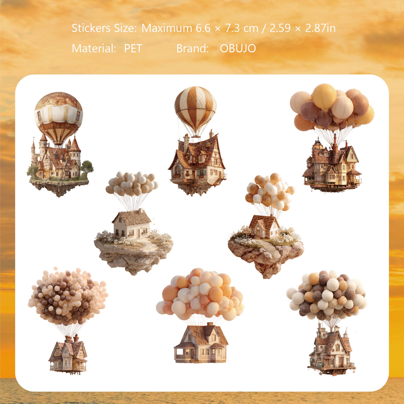 16 Pcs Hot Air Balloon PET Stickers FWXL