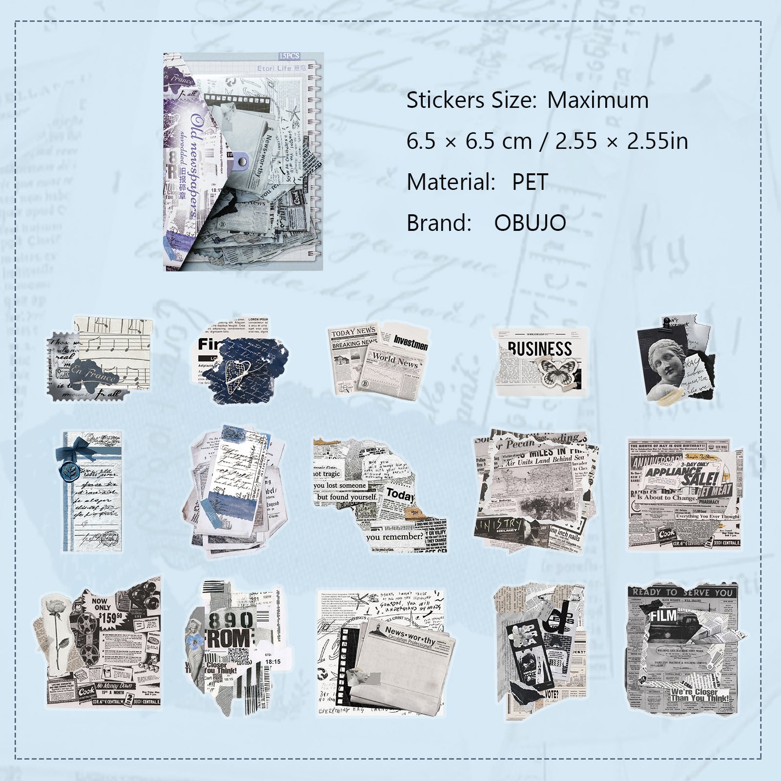 15 Pcs Vintage Collage PET Stickers SYHZ