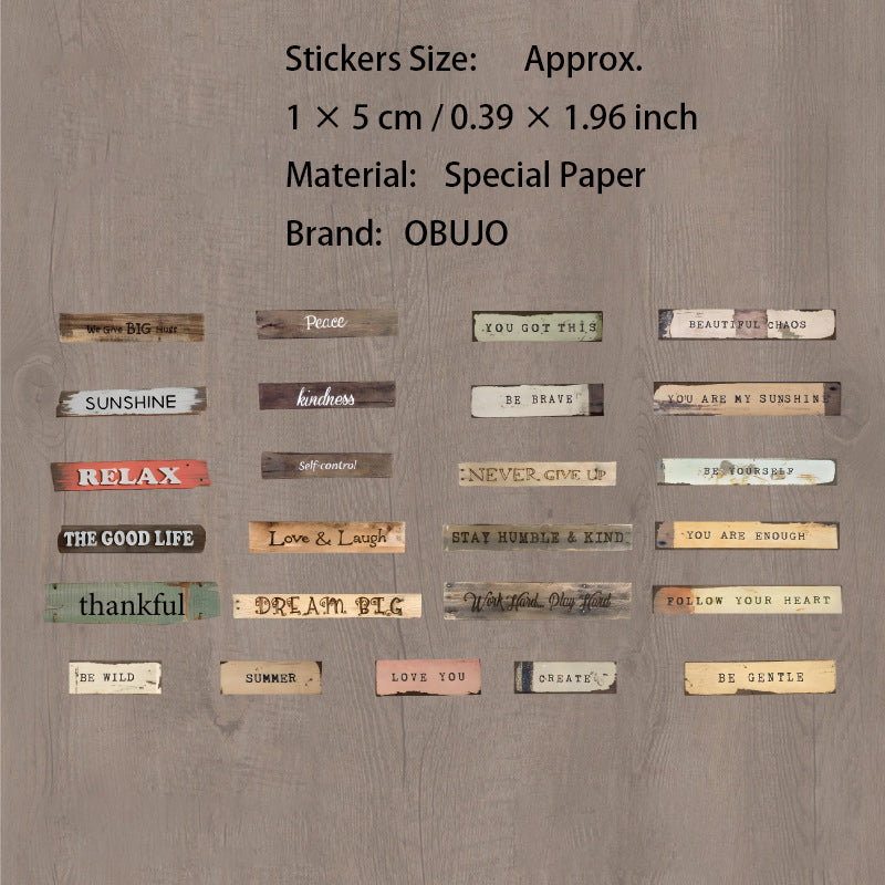 50 Pcs Wooden Themed Words Stickers ZJMY