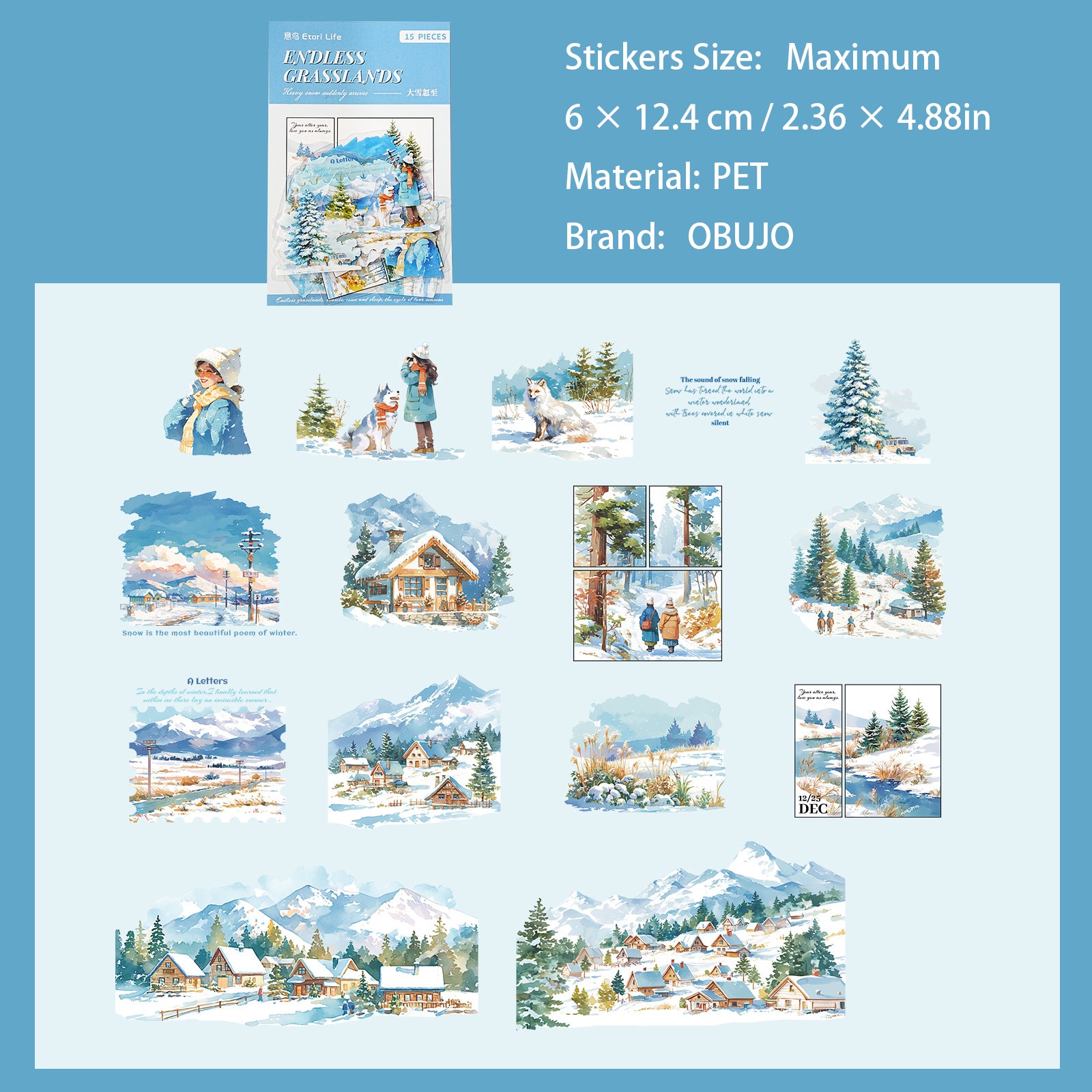15 Pcs Natural Senery PET Stickers WJCY