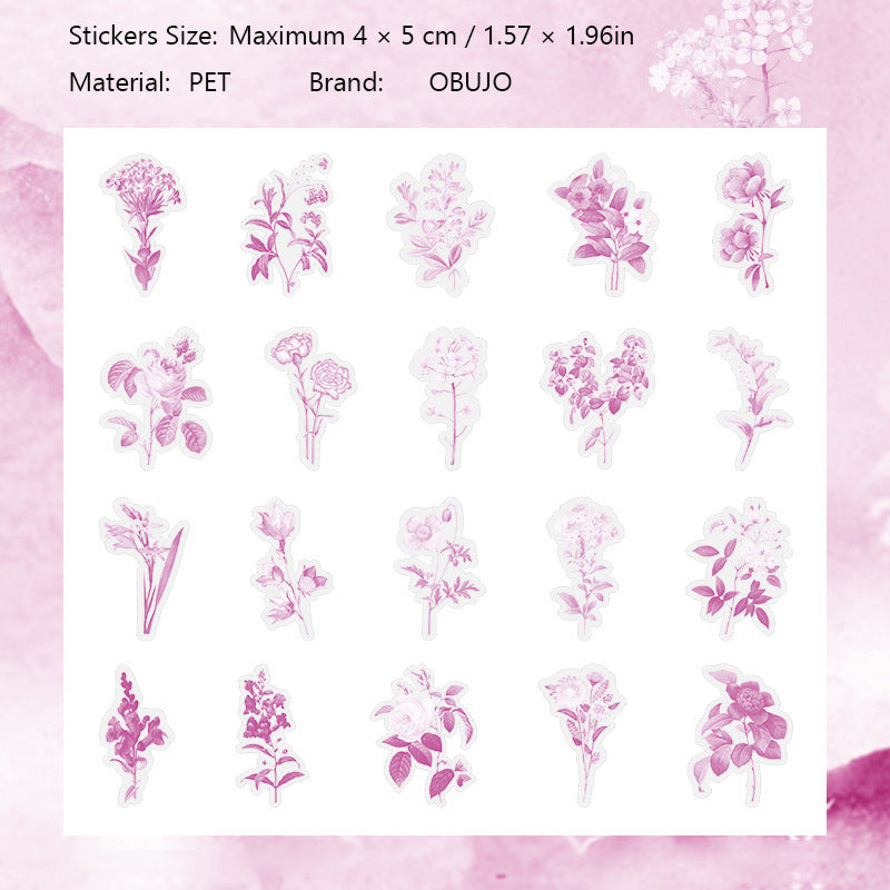 40 Pcs Watercolor Flower PET Stickers HZSS