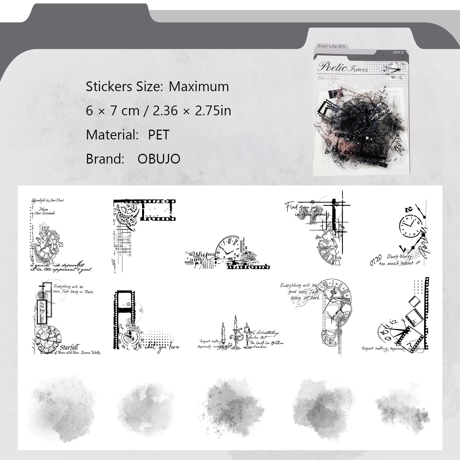 30 Pcs Watercolor Corner PET Stickers