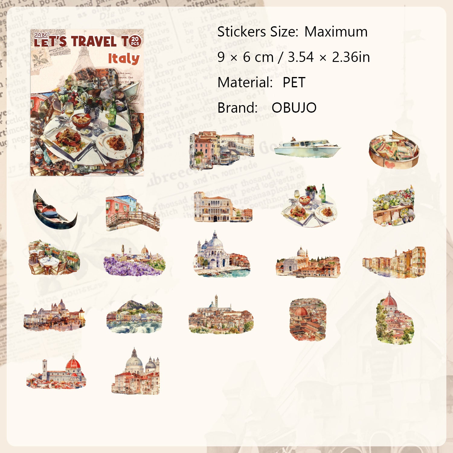 20 Pcs World Travel PET Stickers LTMJ