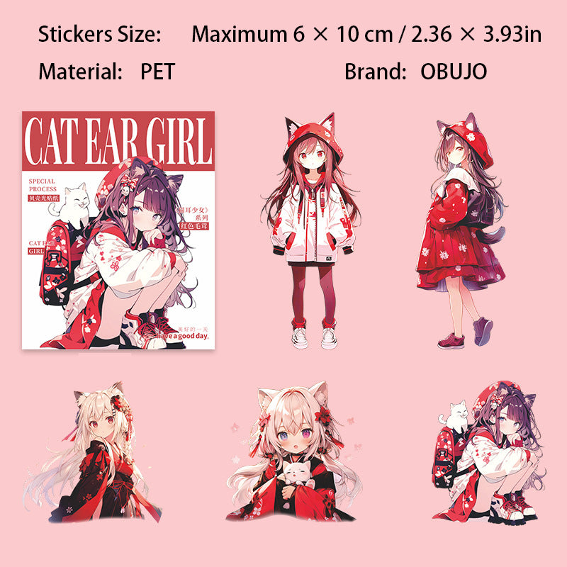 10 Pcs Cartoon Cat-eared Girl PET Stickers MESN