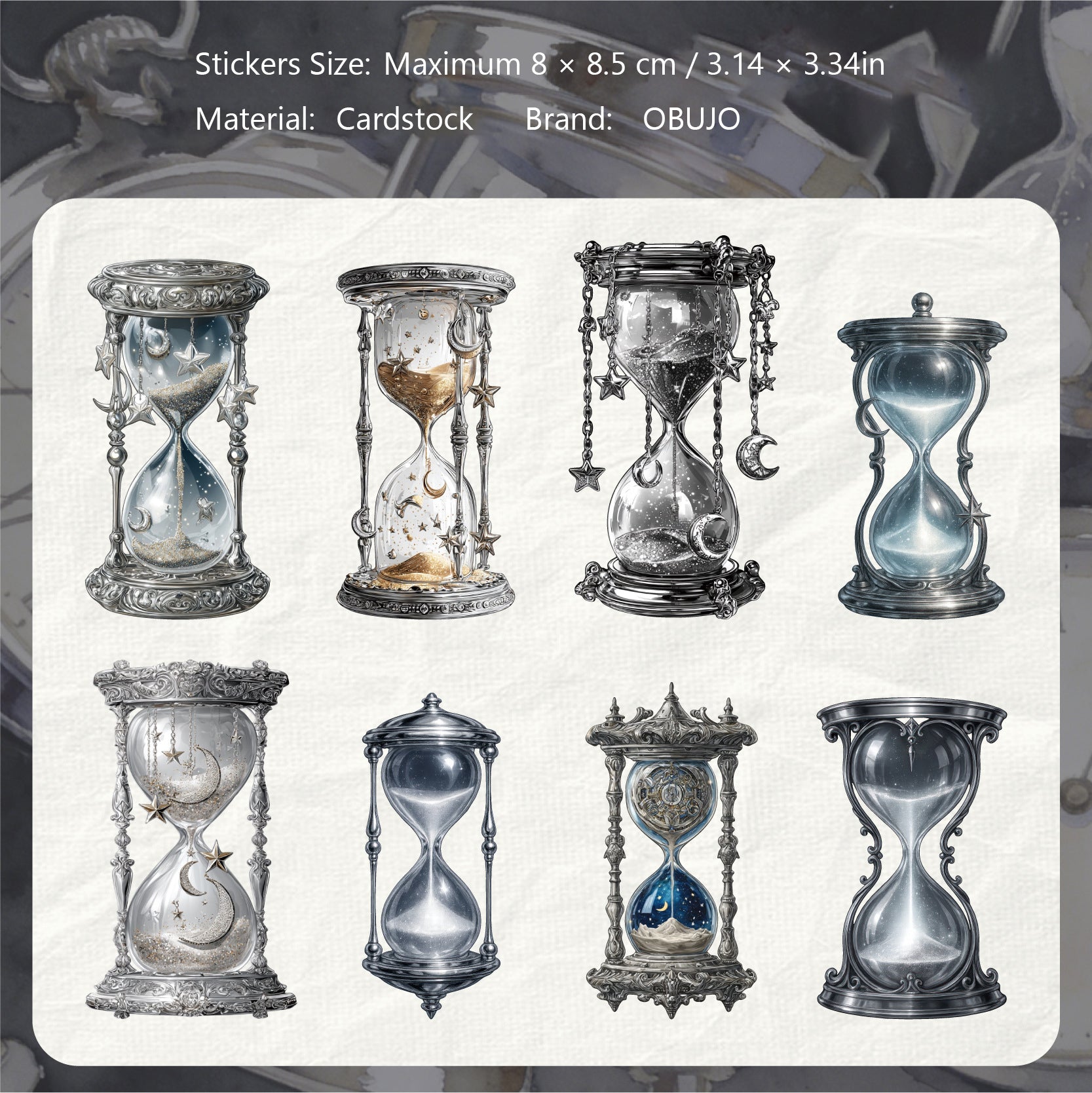 8 Pcs Vintage Hourglass Cardstock Sstickers LSXL