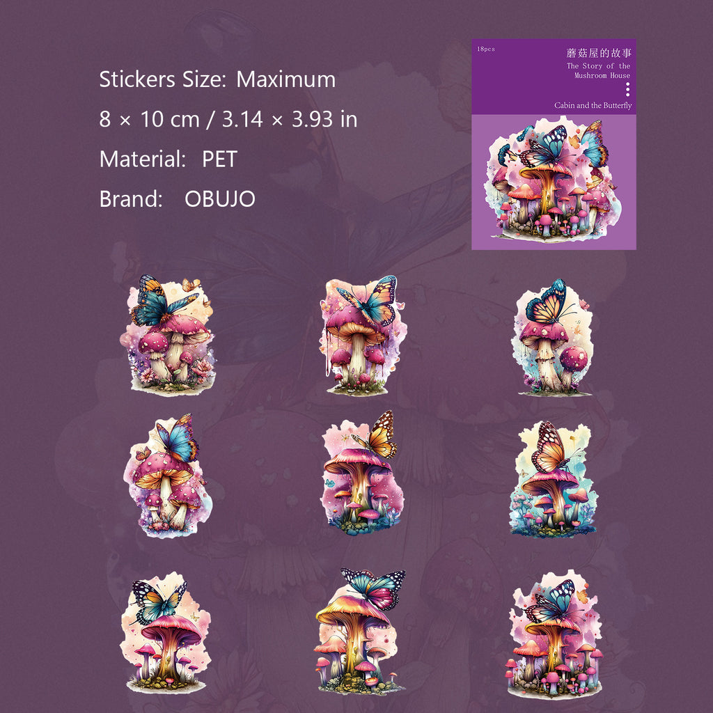 18 Pcs Fantasy Mushroom PET Stickers MGWGS