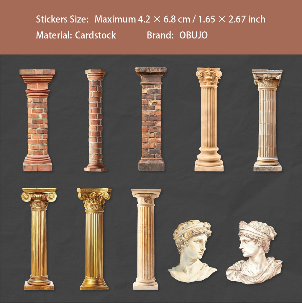 10 Pcs Vintage Roman Themed Cardstock Stickers LMZX
