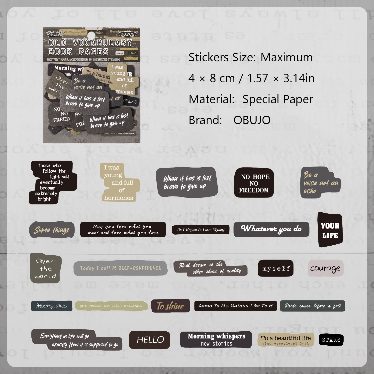 50 Pcs Vintage Words Quote Stickers YFYC
