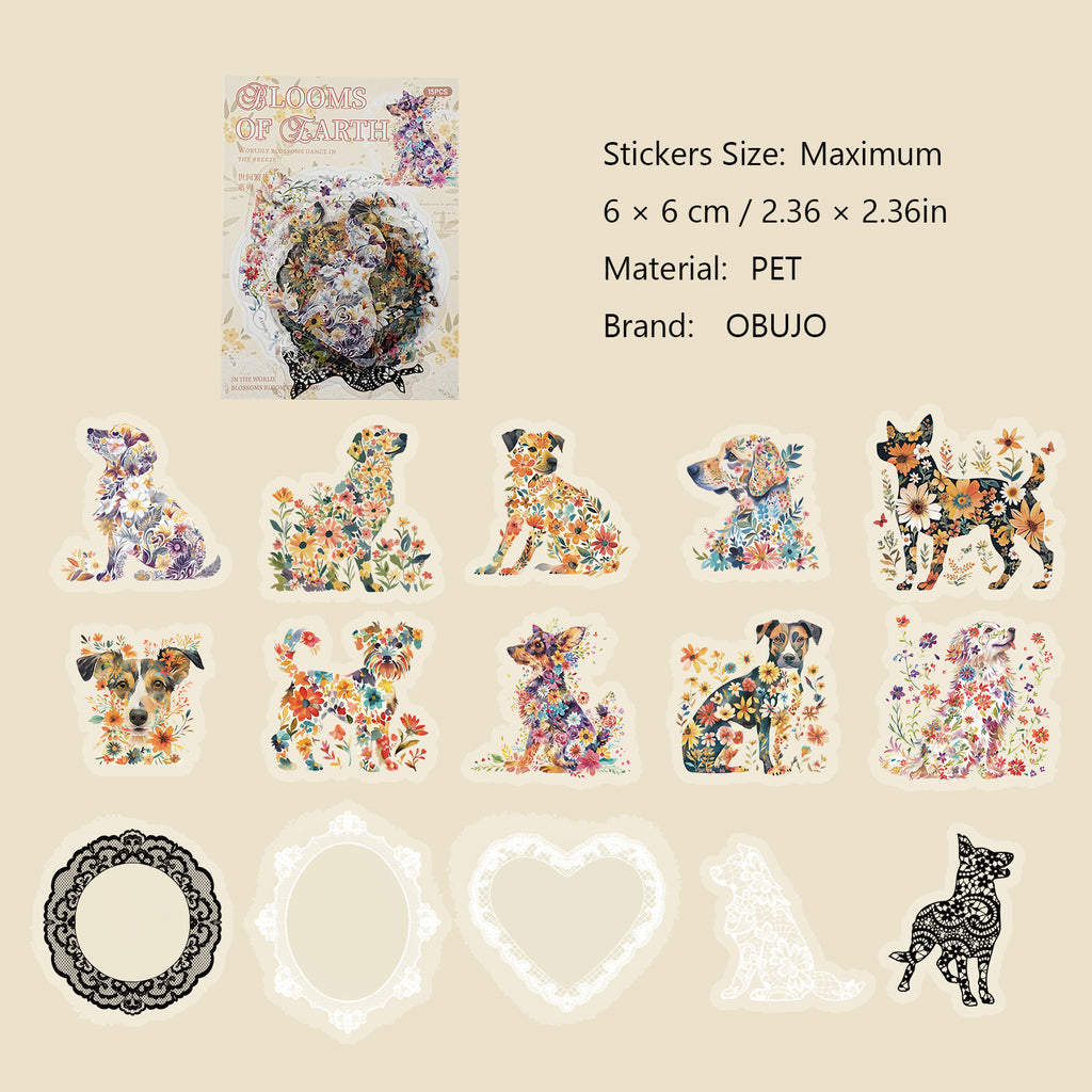15 Pcs Floral Animal PET Stickers SJFH