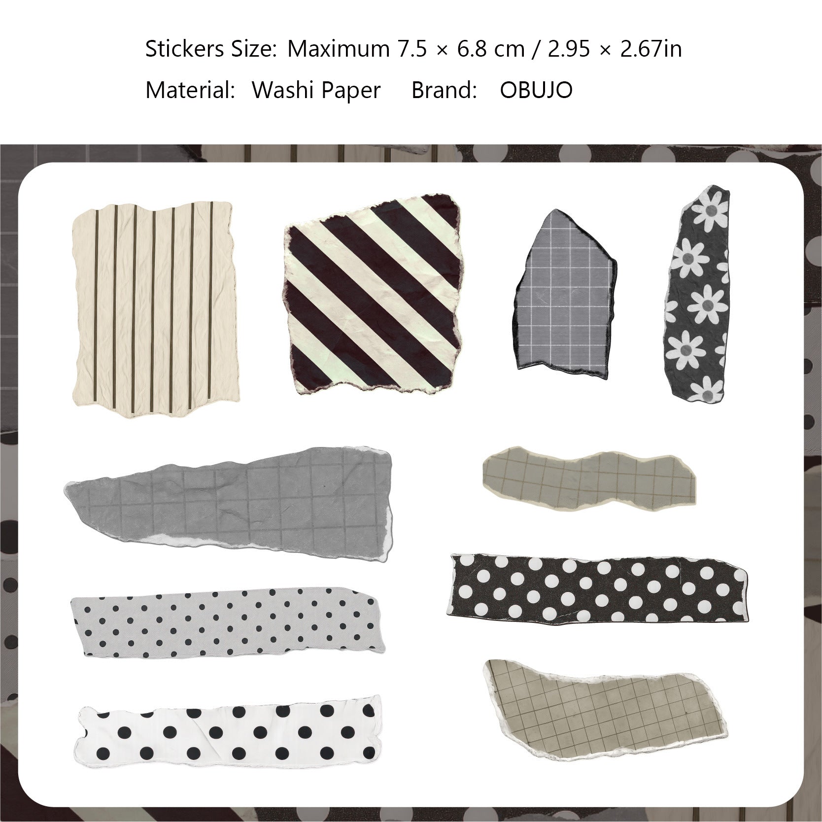 20 Pcs Torned Gird Dot Washi Stickers JIDA