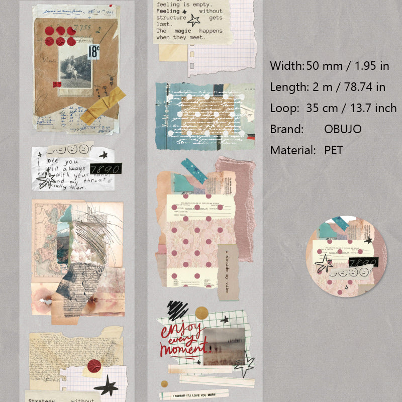 1 Roll Vintage Collage PET Stickers Tape ZYSKY