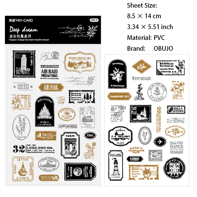 2 Sheets Botanical Post Stamp Transfer Stickers FGSJ