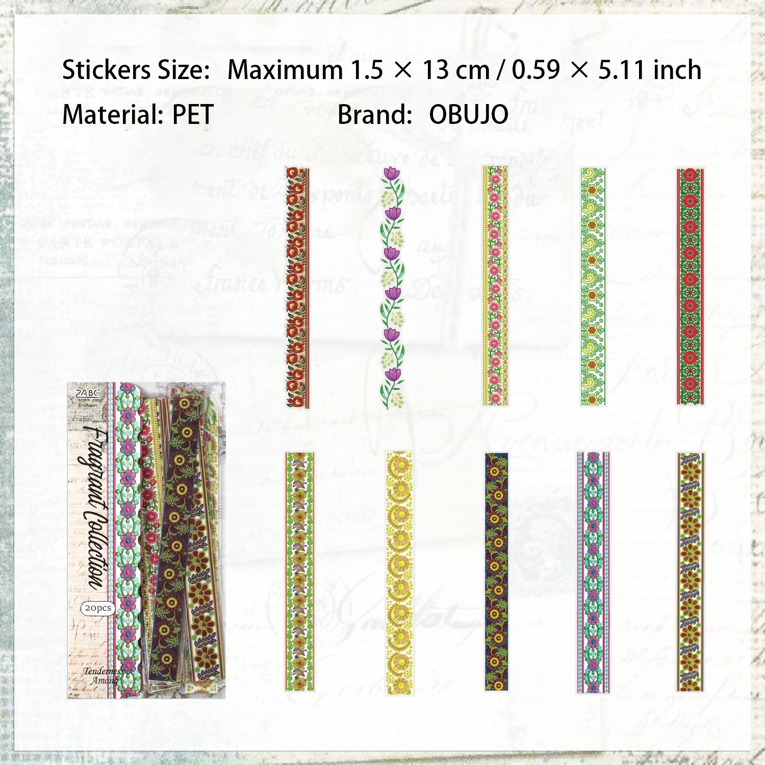 20 Pcs Lace Floral PET Stickers HJQJ