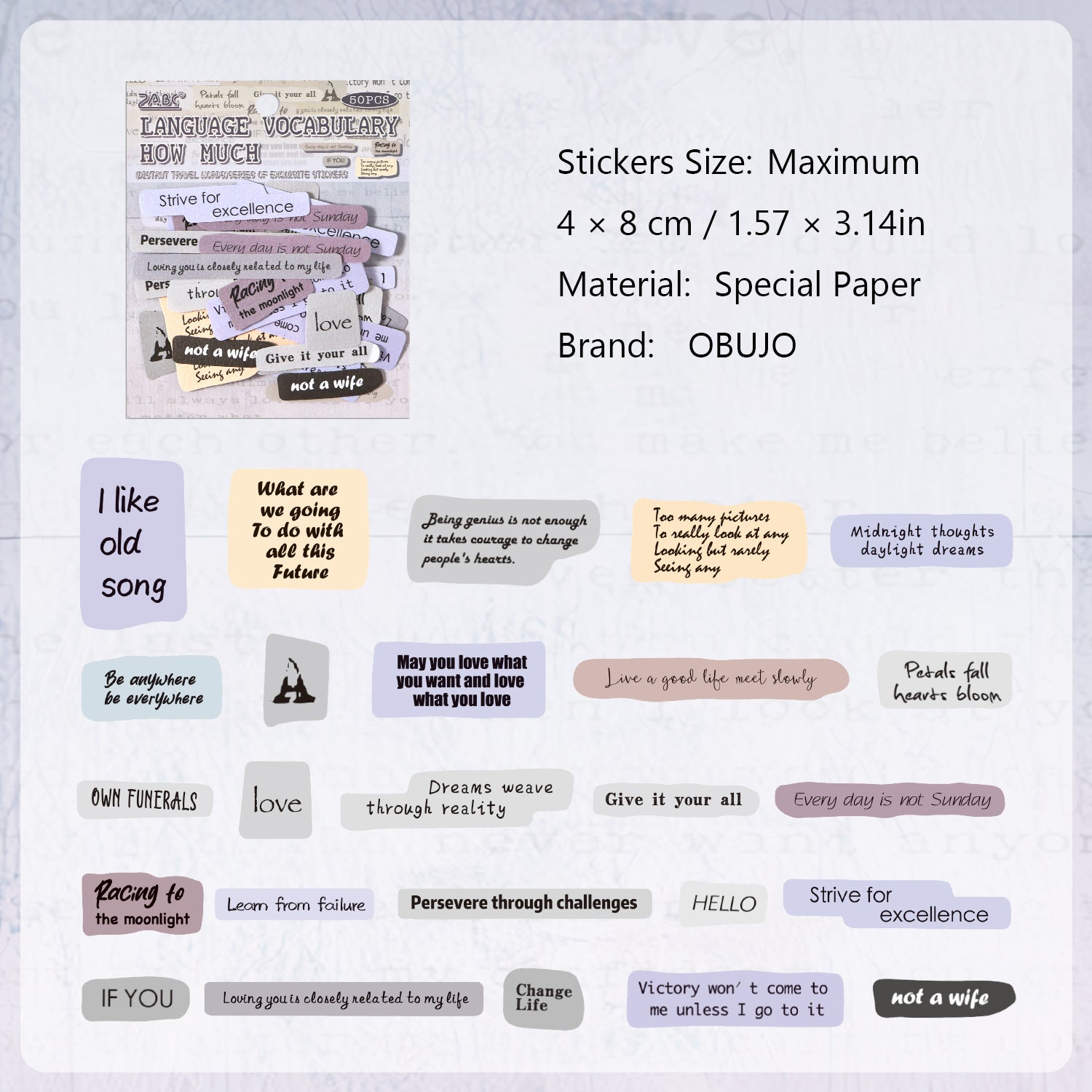 50 Pcs Vintage Words Quote Stickers YFYC