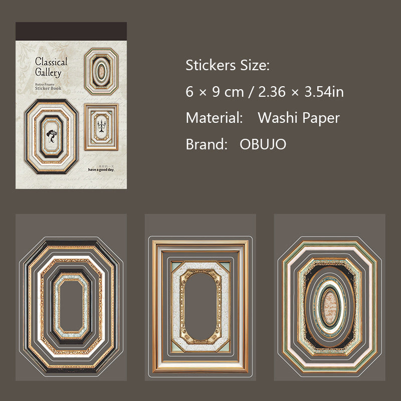 18 Sheets Vintage Frame PET Stickers Book GDBWG