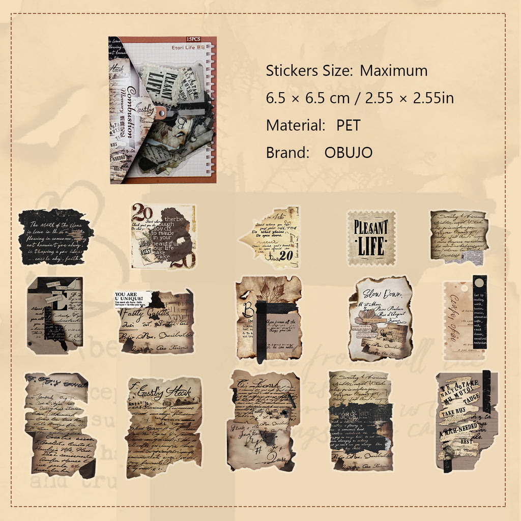 15 Pcs Vintage Collage PET Stickers SYHZ