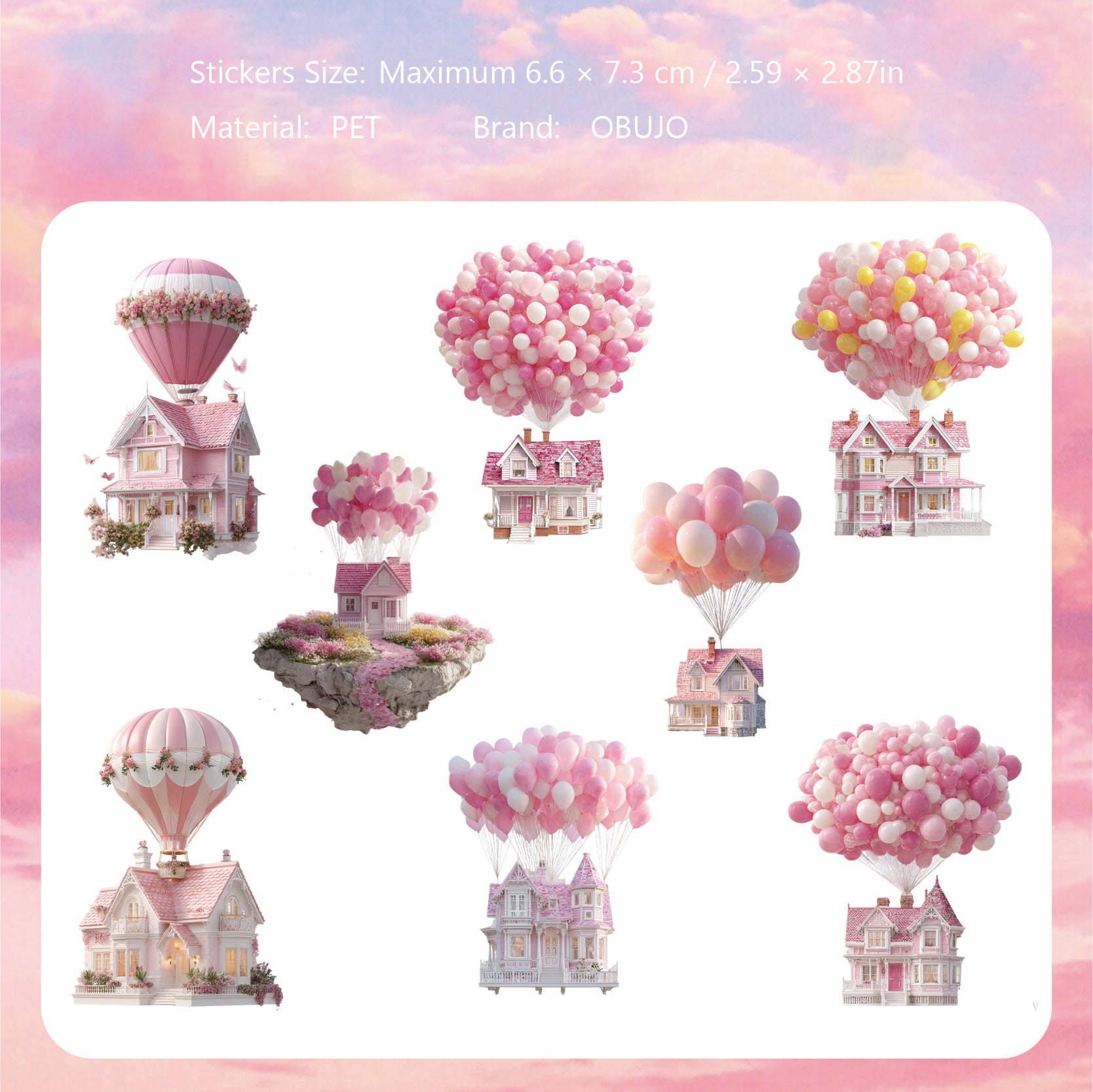 16 Pcs Hot Air Balloon PET Stickers FWXL