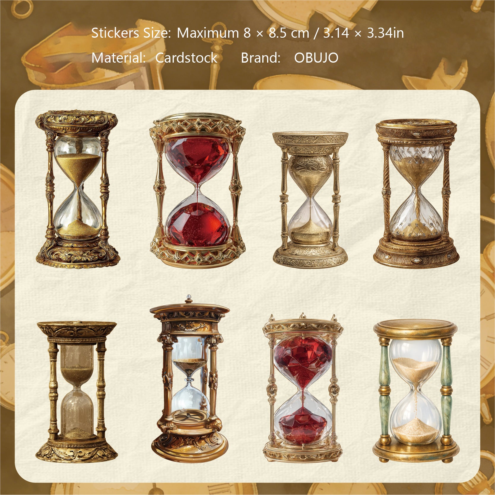 8 Pcs Vintage Hourglass Cardstock Sstickers LSXL