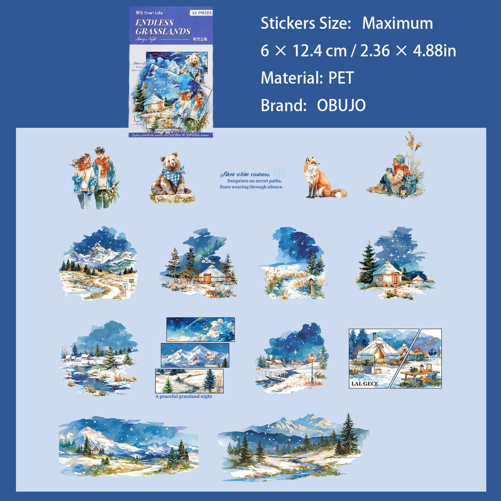 15 Pcs Natural Senery PET Stickers WJCY