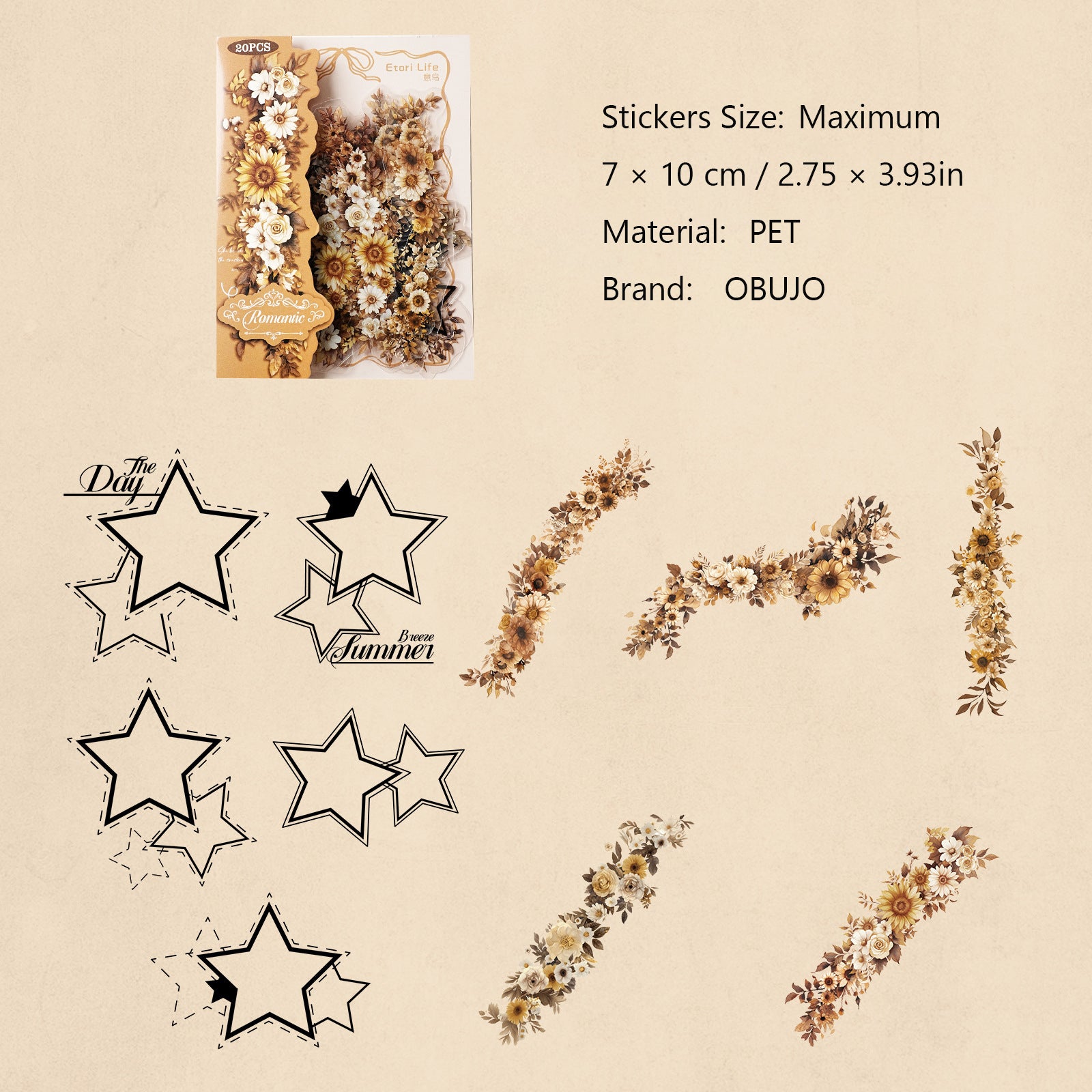 20 Pcs Geometry and Flower PET Stickers HYRC