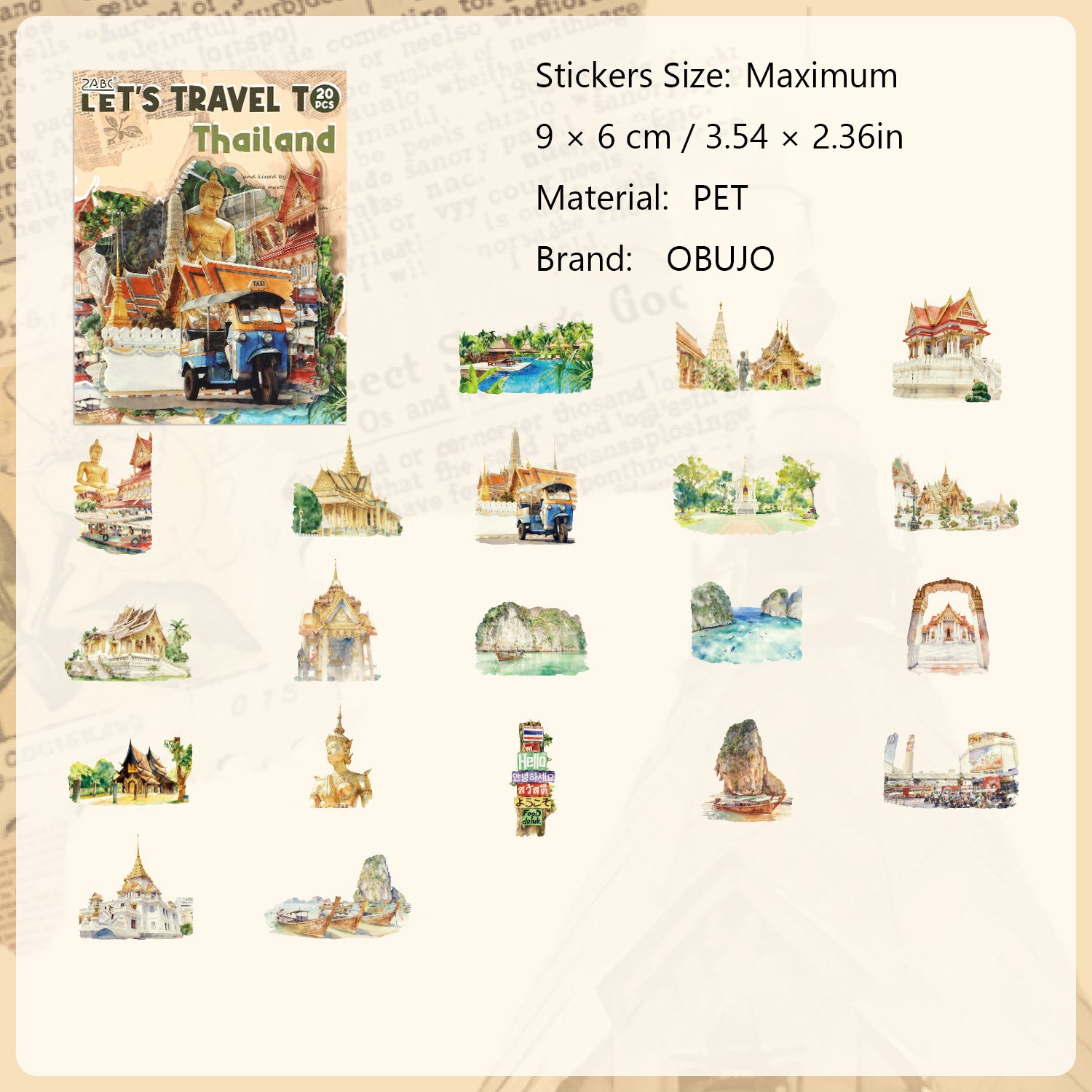 20 Pcs World Travel PET Stickers LTMJ