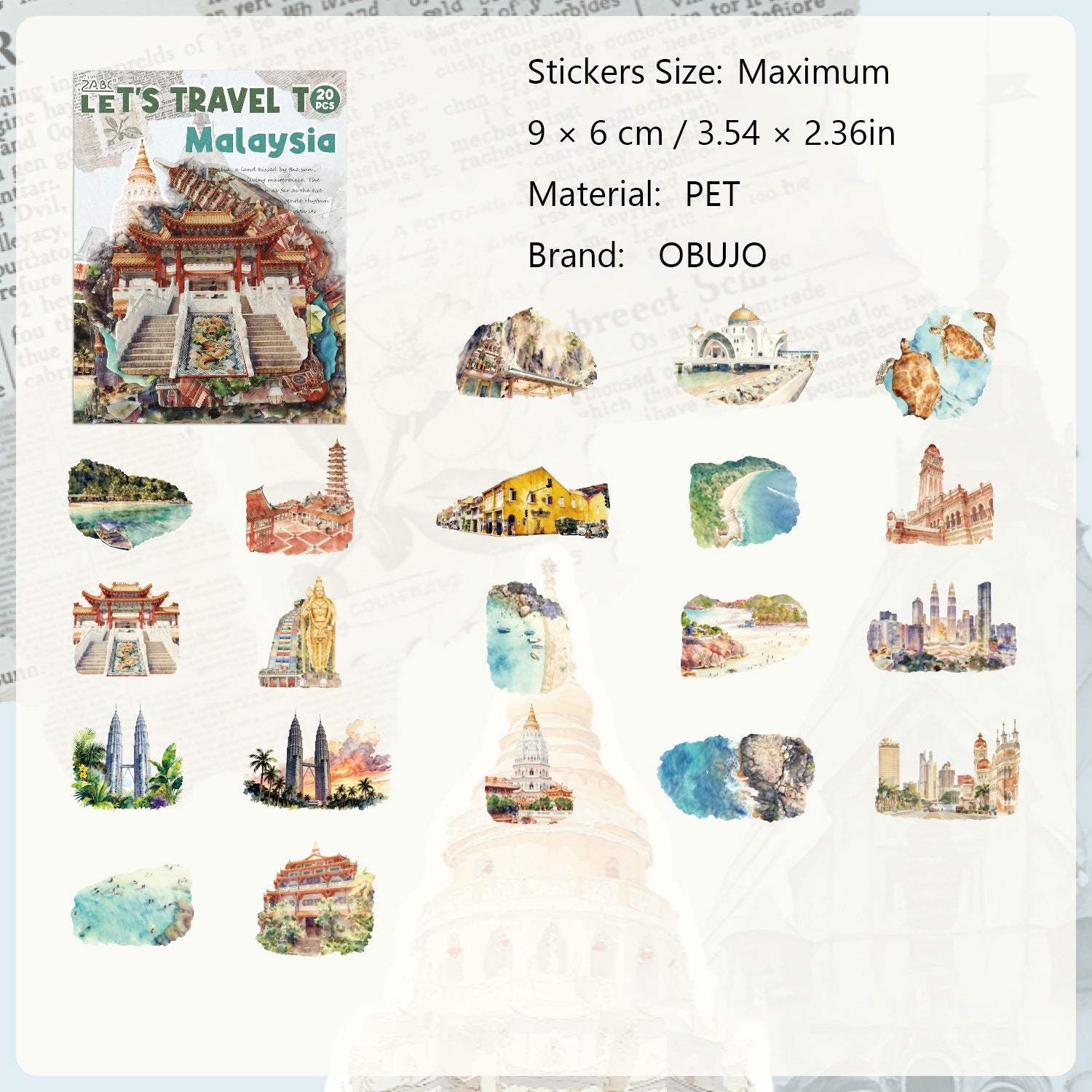 20 Pcs World Travel PET Stickers LTMJ