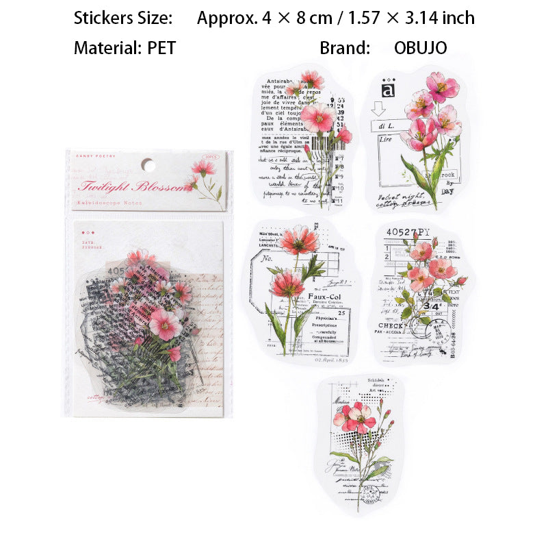 10 Pcs Flower Words PET Stickers WHTSJ