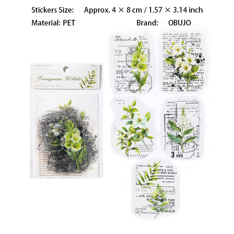 10 Pcs Flower Words PET Stickers WHTSJ