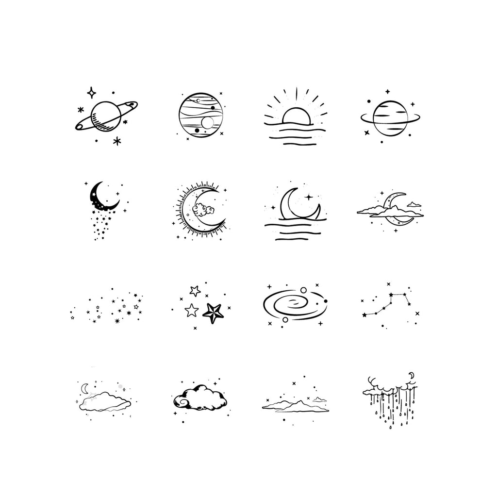 12 Pcs Astro-Chronicles Vintage Celestial Planet & Weather Stamp Set