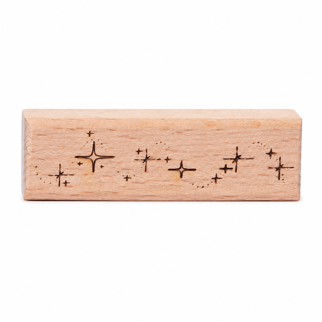Starry Symphony beech wood stamp on white background