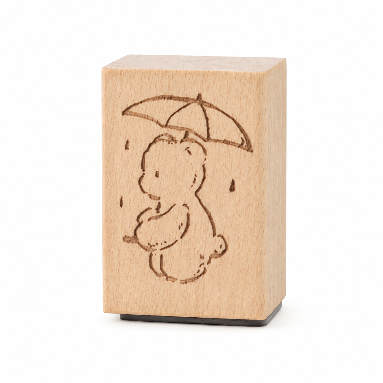 Umbrella Bear beech wood rubber stamp on pure white background