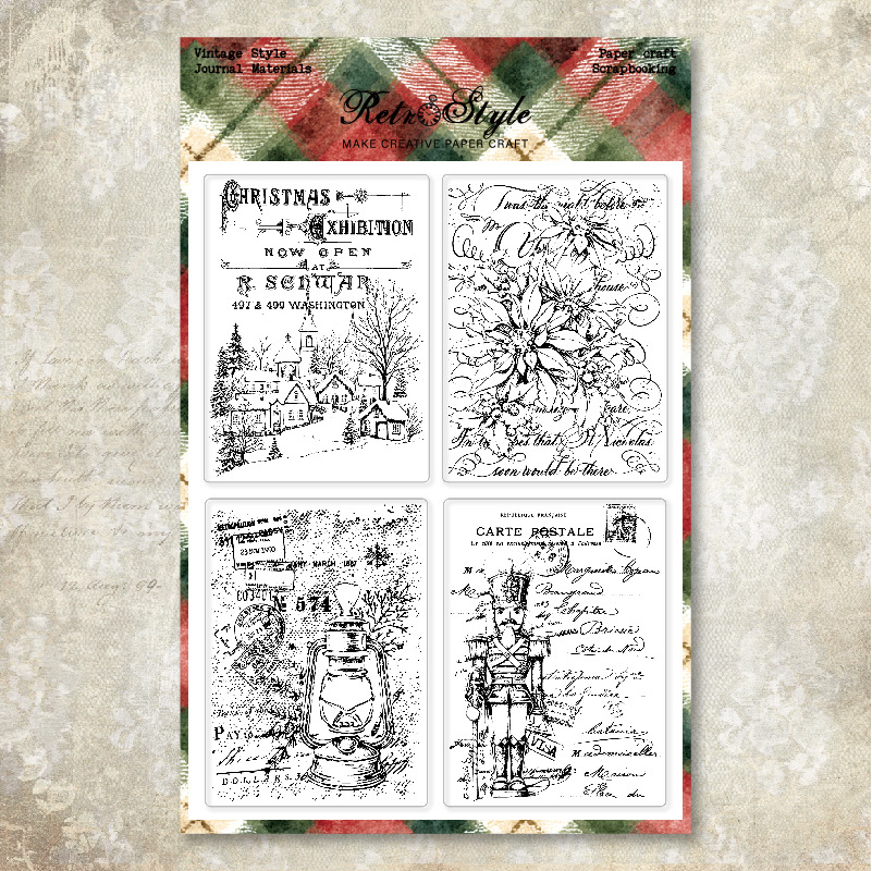 Vintage Christmas postcard collage silicone stamp set