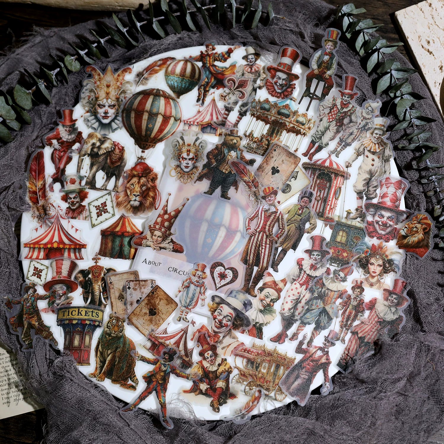Vintage fantasy circus vellum scrapbook sticker collection